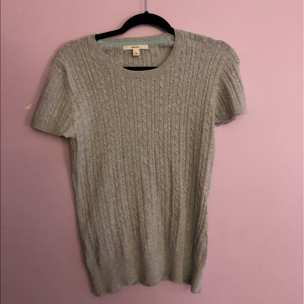 Gray Cable Knit Short Sleeve Shirt